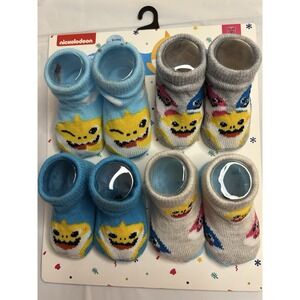 Nickelodeon Baby Shark Baby Booties 4 Pair Set‎ Size 12-18 Months Gray-Blue